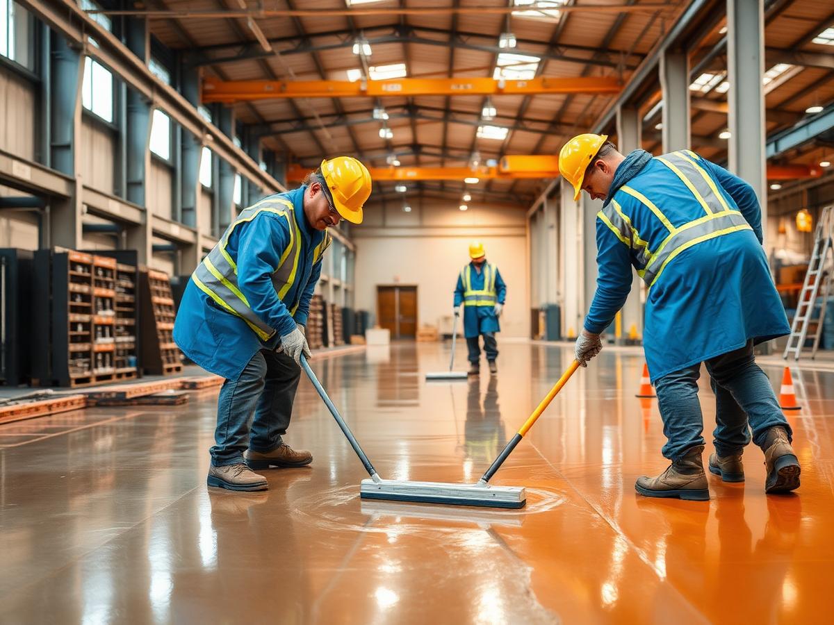 Power Coats applicators laying an epoxy floor coating